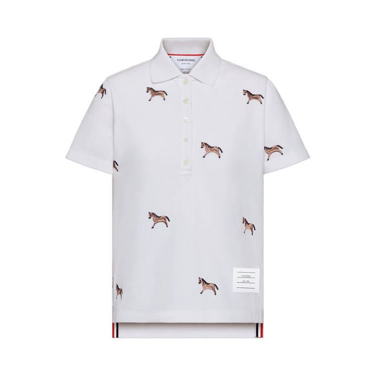 Thom Browne Horse Embroidery Short-Sleeve Polo "White"