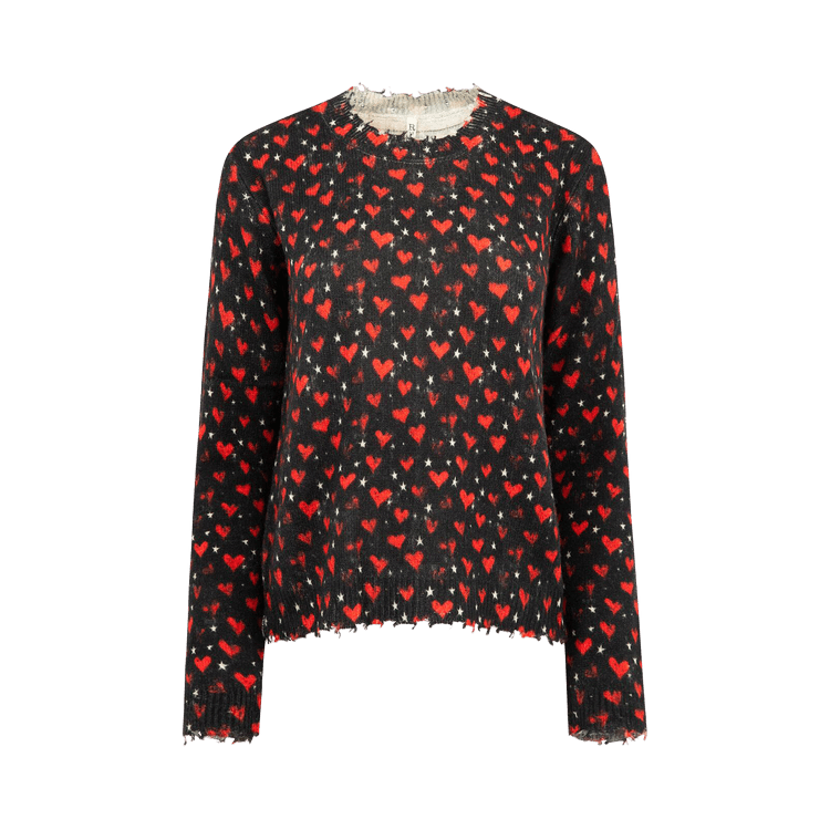 R13 Printed Relaxed Crewneck "Red Hearts On Black"