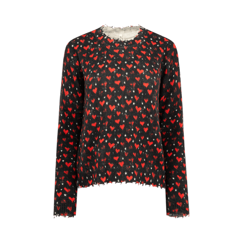 R13 Printed Relaxed Crewneck "Red Hearts On Black"