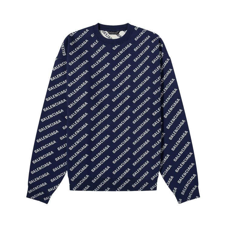 Balenciaga All Over Logo Crew Sweater "Navy"