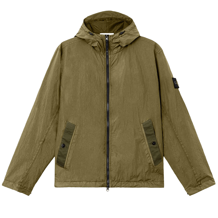 Stone Island Crinkle Reps NY Hooded Light Jacket "Military Green"