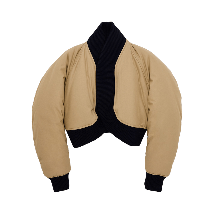 Jean Paul Gaultier Round Ribbed Bomber Jacket In Trench Fabric "Light Beige/Navy"