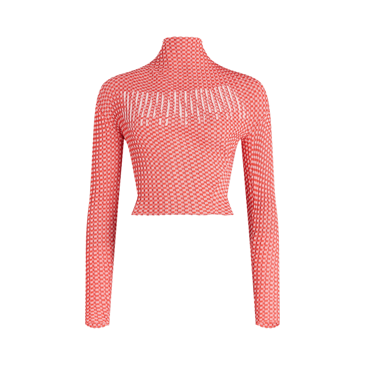 Jean Paul Gaultier Viscose Gingham Illusion Asymetric Collar Sweater Printed Junior Gaultier Logo "White/Red"