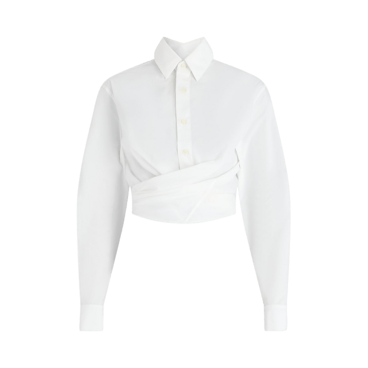 Jean Paul Gaultier Wrapped Fly Away Collar Cropped Shirt "White"
