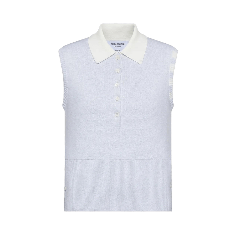 Thom Browne Milano Stitch Sleeveless Polo Shirt "Pale Grey"