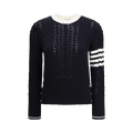 Thom Browne Cable Pointelle Stitch Classic Pullover "Navy"