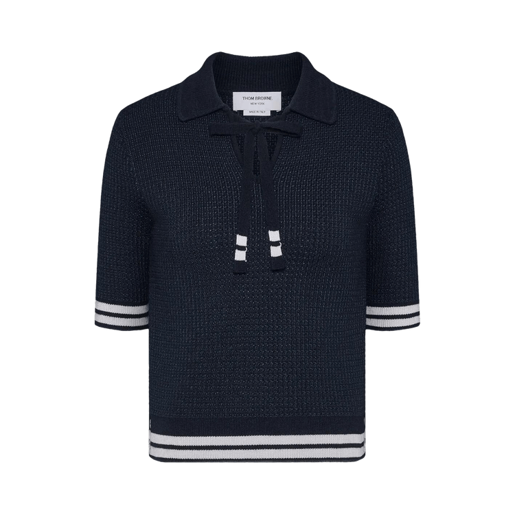 Thom Browne Tuck Stitch Short-Sleeve Neck Tie Polo "Navy"