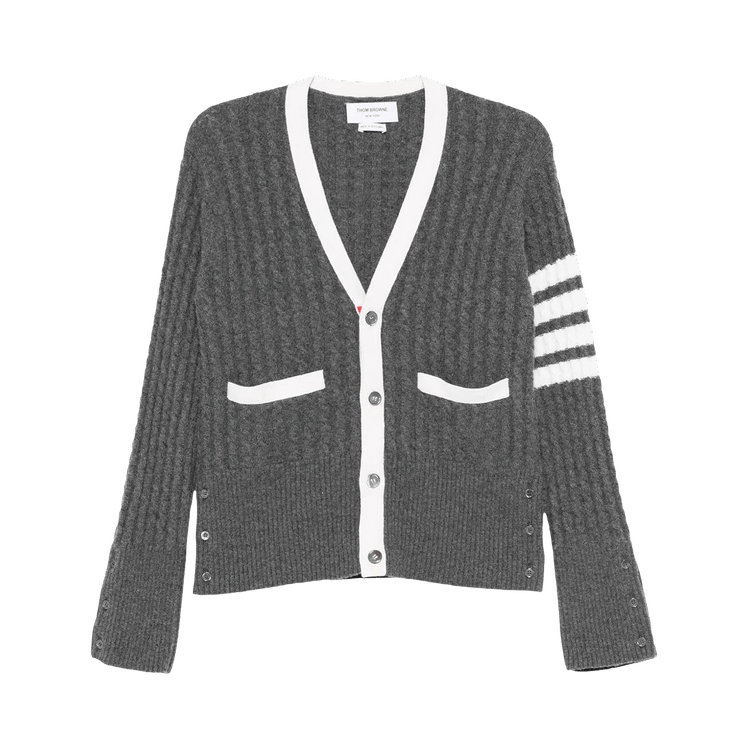 Thom Browne Cable Stitch Classic V Neck Cardigan "Medium Grey"