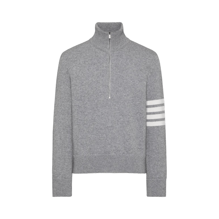 Thom Browne Jersey Stitch Funnel Neck Half Zip "Light Grey"