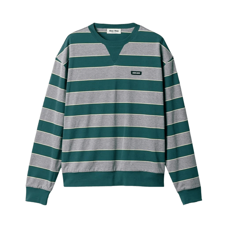 Miu Miu Striped Jersey Sweatshirt "Bottle Green/Grey"