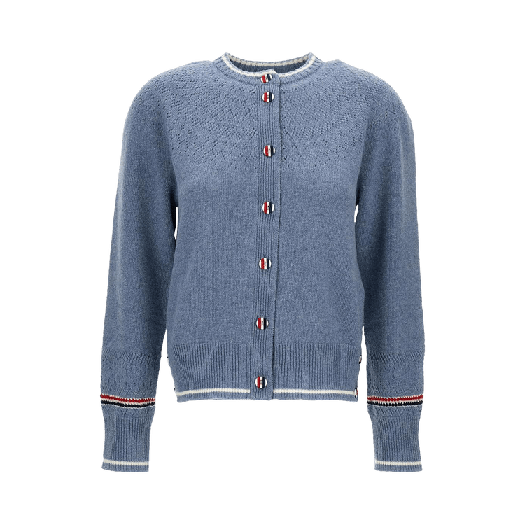 Thom Browne Pointelle Fair Isle Crew Neck Cardigan "Deep Blue"