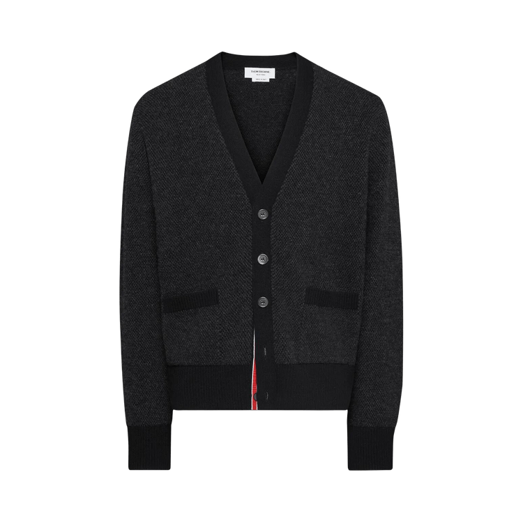 Thom Browne Textured Stitch V Neck Knitwear "Black"