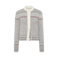 Thom Browne Fair Isle Jacquard Cropped Crew Neck Cardigan "Light Grey"