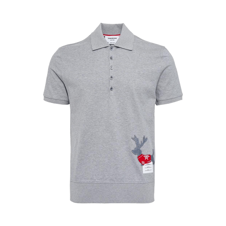 Thom Browne Reindeer Hector Short-Sleeve Rib Cuff Polo "Light Grey"