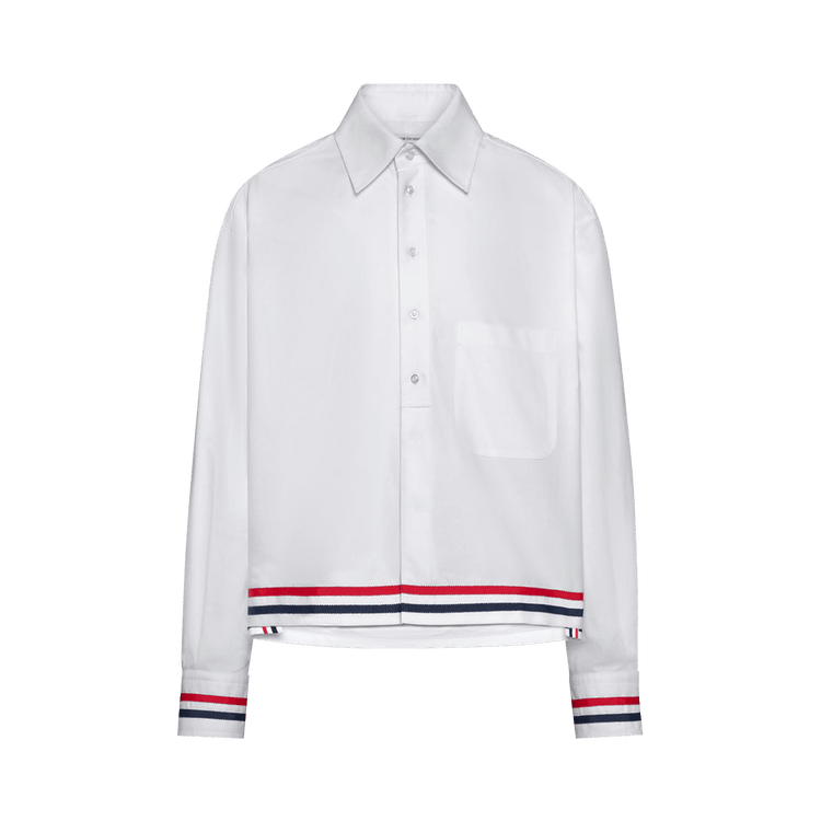 Thom Browne Long-Sleeve Oxford Straight Fit Rugby Shirt "White"