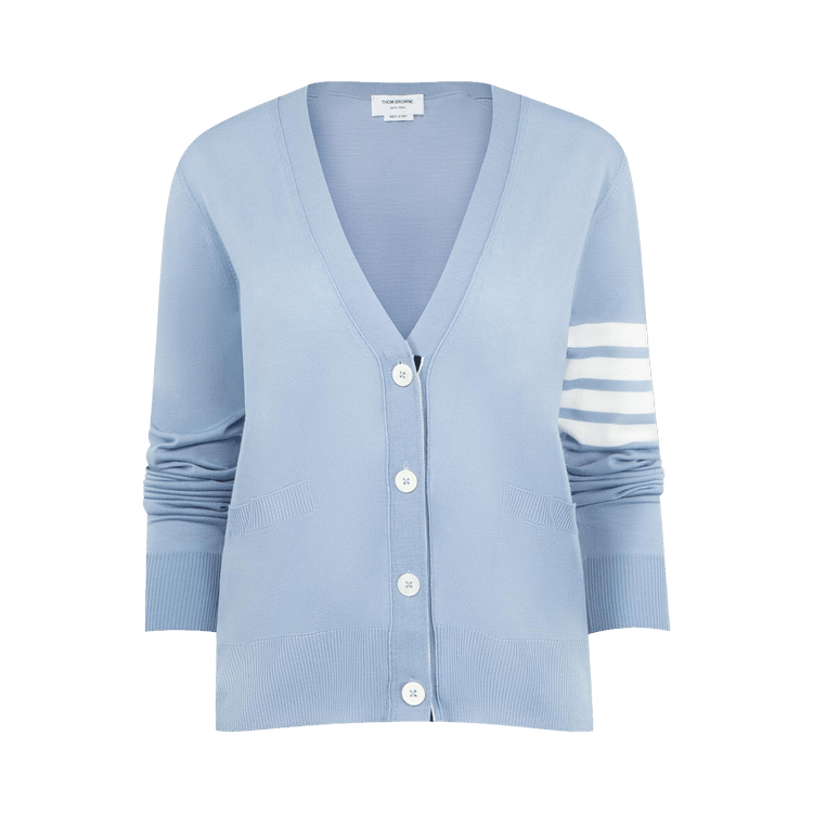 Thom Browne Merino Wool Relaxed Fit V-Neck Cardigan "Light Blue"