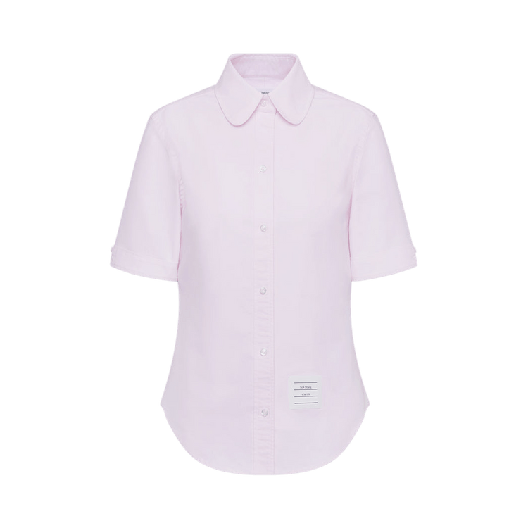 Thom Browne Classic Short-Sleeve Round Collar Shirt In Oxford "Light Pink"