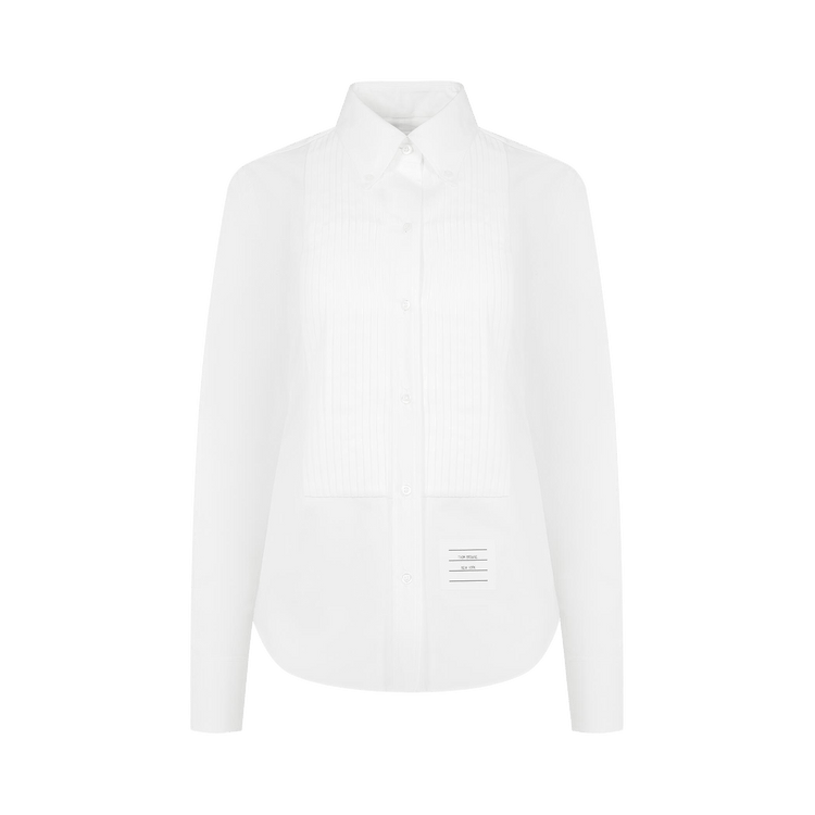 Thom Browne Plisse Bib Button Down Poplin Shirt "White"