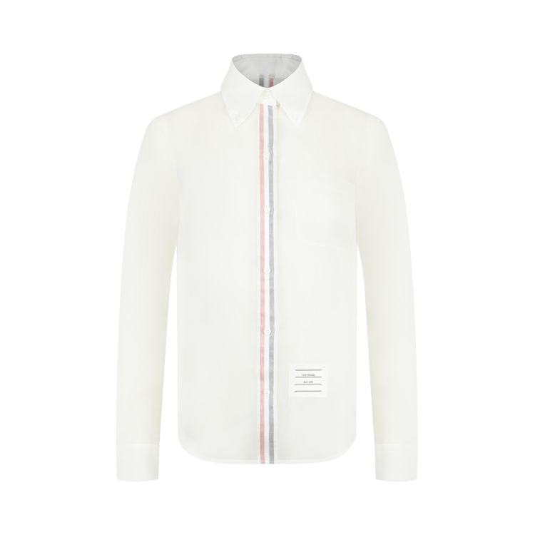 Thom Browne Classic Long-Sleeve Point Collar Shirt In Silk Organza "White"