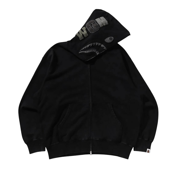BAPE Garment Dye Shark Relaxed Fit Full Zip Hoodie "Black"