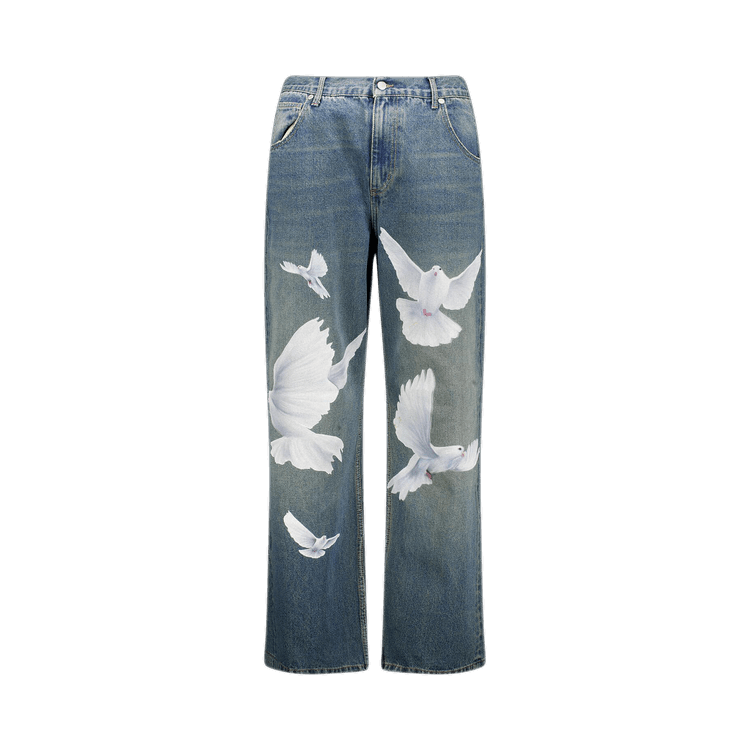 3.PARADIS Freedom Doves Straight Fit Denim Jeans "Washed Blue"