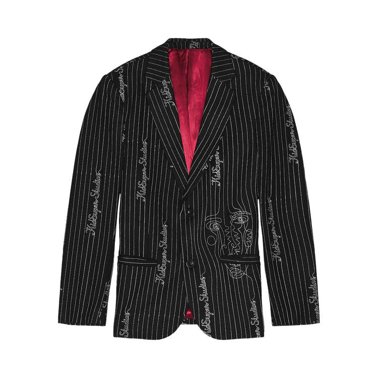 KidSuper Embroidered Pinstripe Suit Top "Black"