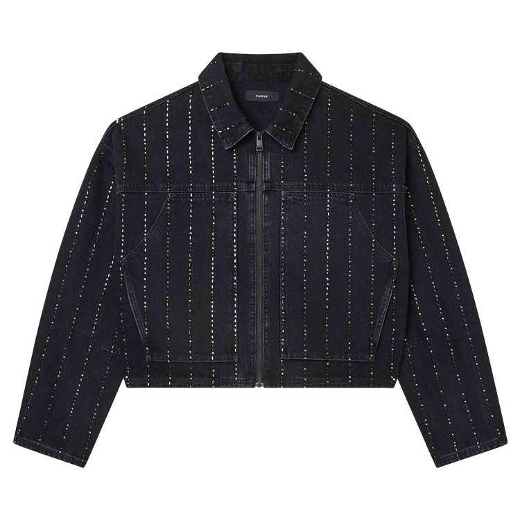 PURPLE BRAND Pinstripe Hotfix Carpenter Sweater "Black"