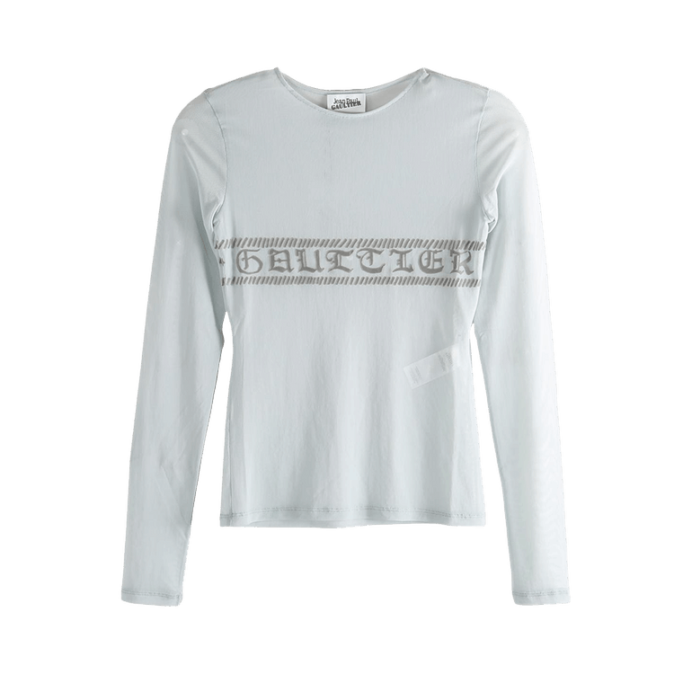 Jean Paul Gaultier Mesh Crewneck Long-Sleeve Top "Light Blue"
