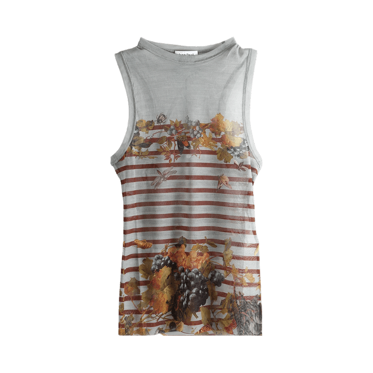 Jean Paul Gaultier Printed Marinière Grape Mesh Tank Top "Light Blue/Multicolor"
