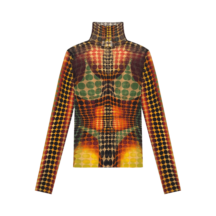 Jean Paul Gaultier High Neck Long-Sleeve Top "Orange/Blue/Brown"