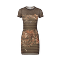 Jean Paul Gaultier Printed Marinière Grape Mesh Short Dress "Khaki/Multicolor"