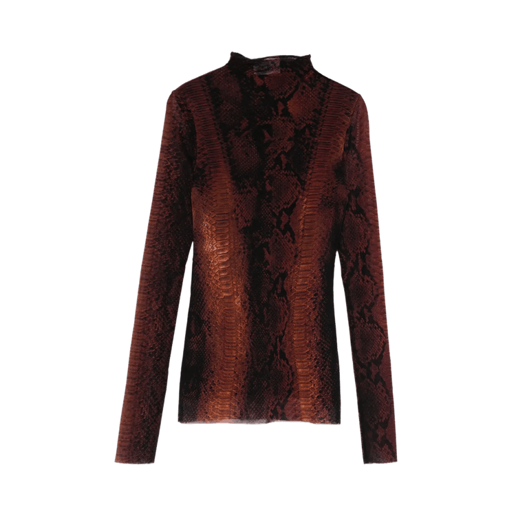 Jean Paul Gaultier Printed Python Mesh High Neck Long-Sleeve Top "Brown/Black"