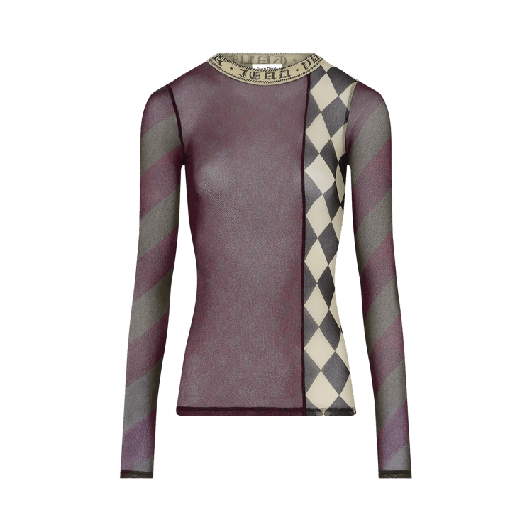Jean Paul Gaultier Mesh Patchworks In Printed Mesh Long-Sleeve Top "Multicolor"