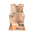 Jean Paul Gaultier Printed Journal Mesh Tank Top "Ecru/Light Grey/Red"
