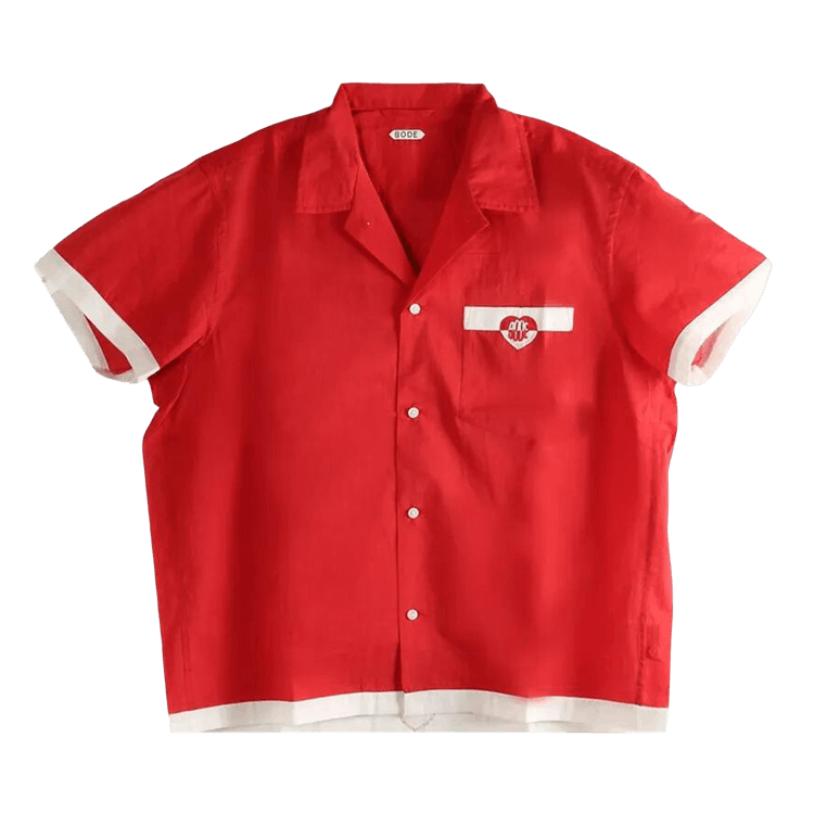 Bode Heart Deco Short-Sleeve Shirt "Red/White"