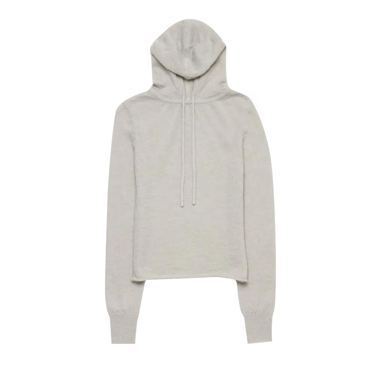 Amomento Sheer Drawstring Knit Hoodie "Light Grey"