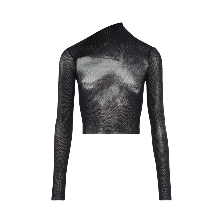 Jean Paul Gaultier Mesh Asymmetric Body Dust Collar Crop Top "Black/Silver"