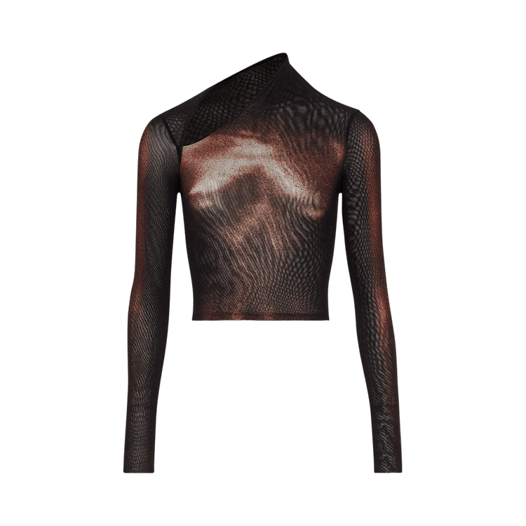 Jean Paul Gaultier Mesh Long-Sleeve Body Dust Crew Neck Top "Black/Brown"