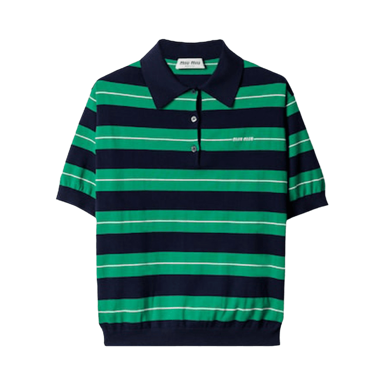Miu Miu Cotton Knit Polo Shirt "Blu/Verde"