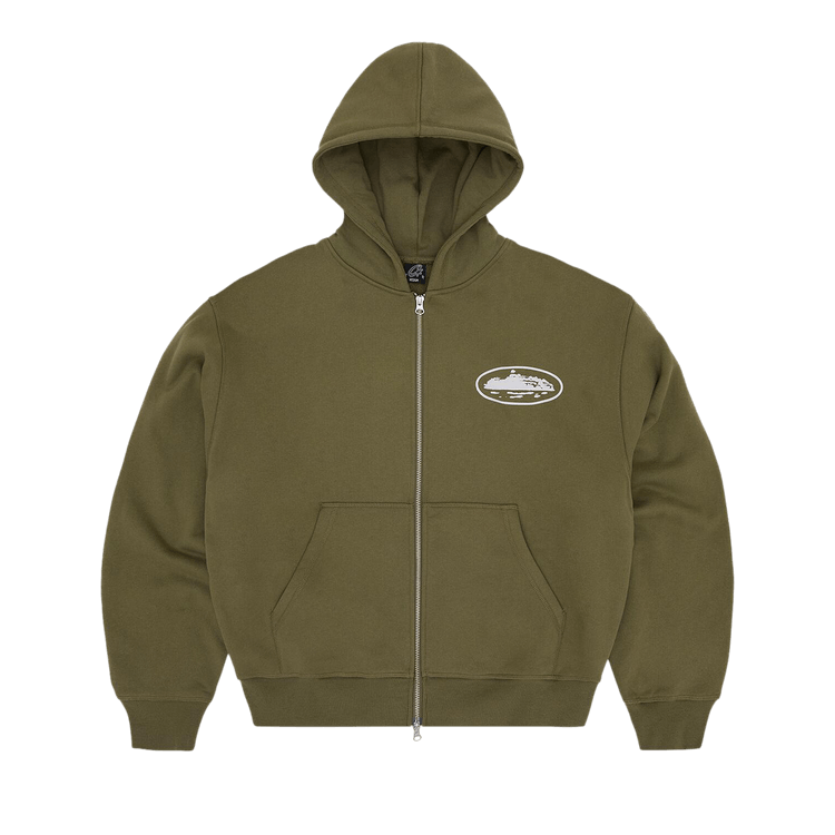 Corteiz Island Puff Print Zip Hoodie "Olive"