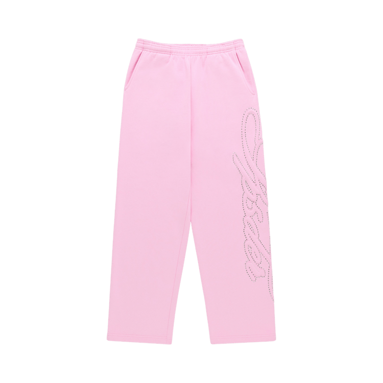 Sp5der Rhinestone Script Wide Leg Sweatpant "Light Pink"