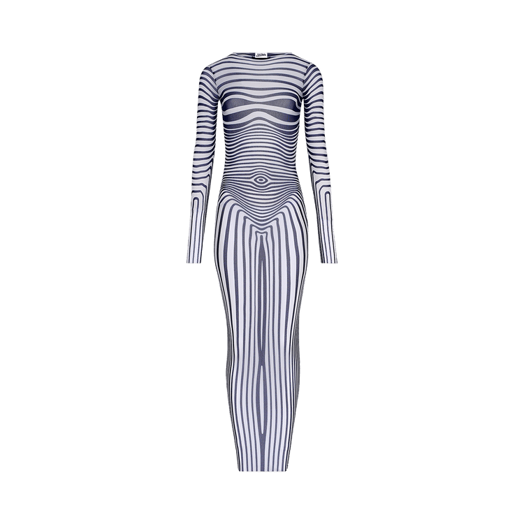 Jean Paul Gaultier Re-Edition Long-Sleeve Morphing Stripes Long Dress "Ecru/Navy"
