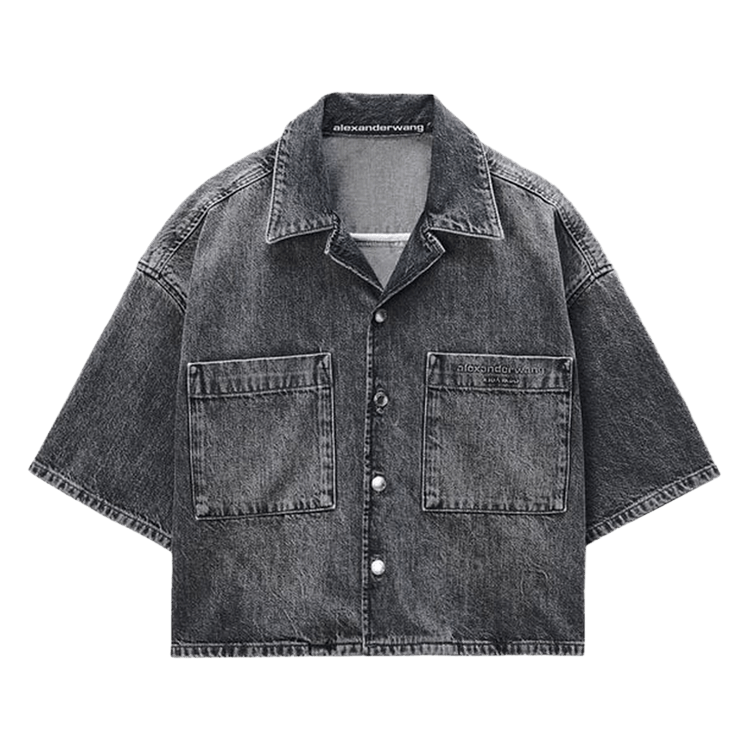 Alexander Wang Cropped Short-Sleeve Shirt "Light Grey"