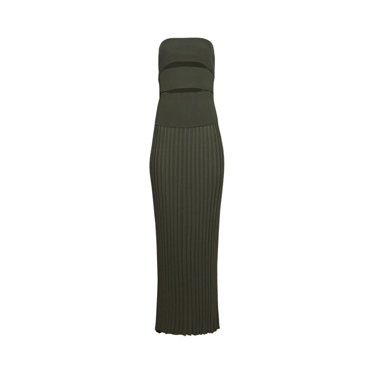 Christopher Esber Slashed Knit Sunray Strapless Dress "Kombu"