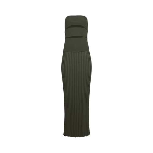 Christopher Esber Slashed Knit Sunray Strapless Dress "Kombu"