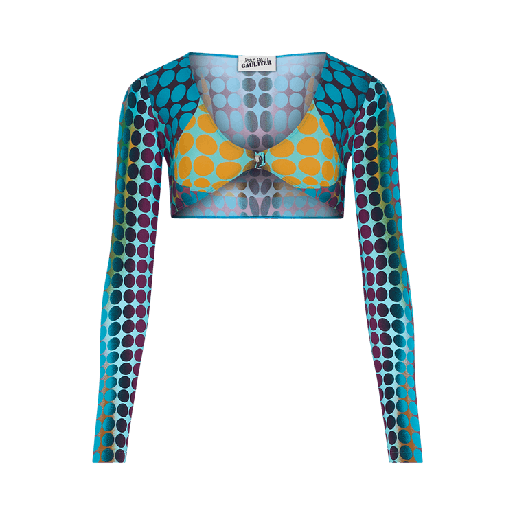 Jean Paul Gaultier Re-Edition U Neck Long-Sleeve Cropped Top "Blue/Purple/Yellow"