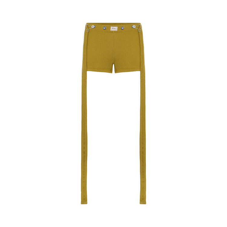 Jean Paul Gaultier Cotton Ribbed Short With "Gaultier" Patch/Overall Buckles "Green"