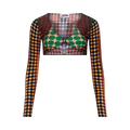 Jean Paul Gaultier Re-Edition U Neck Long-Sleeve Cropped Top "Orange/Blue/Brown"