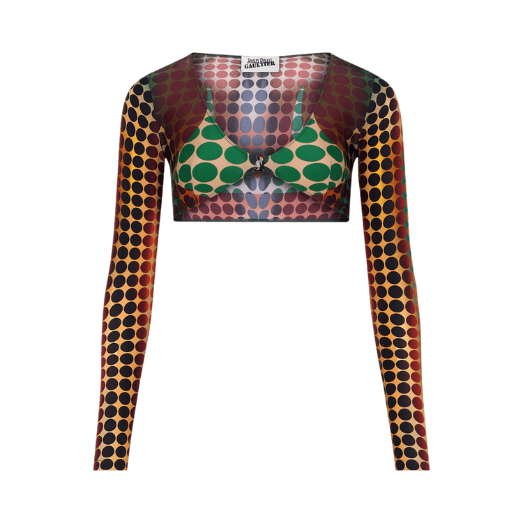Jean Paul Gaultier Re-Edition U Neck Long-Sleeve Cropped Top "Orange/Blue/Brown"