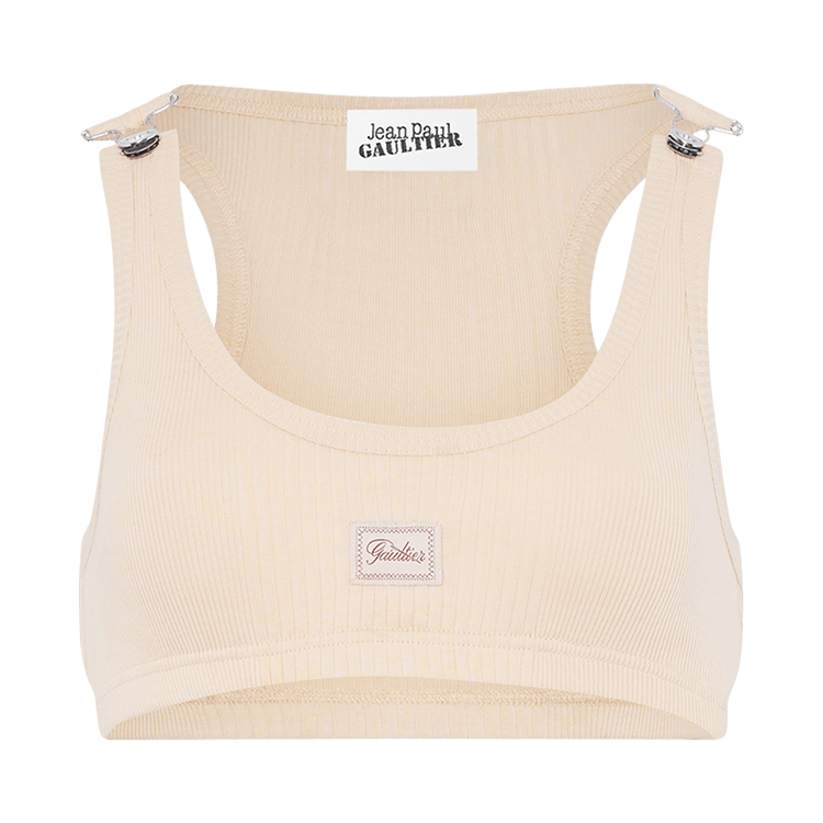 Jean Paul Gaultier Cotton Ribbed Bra With Gaultier Patch/Overall Buckles "Nude"